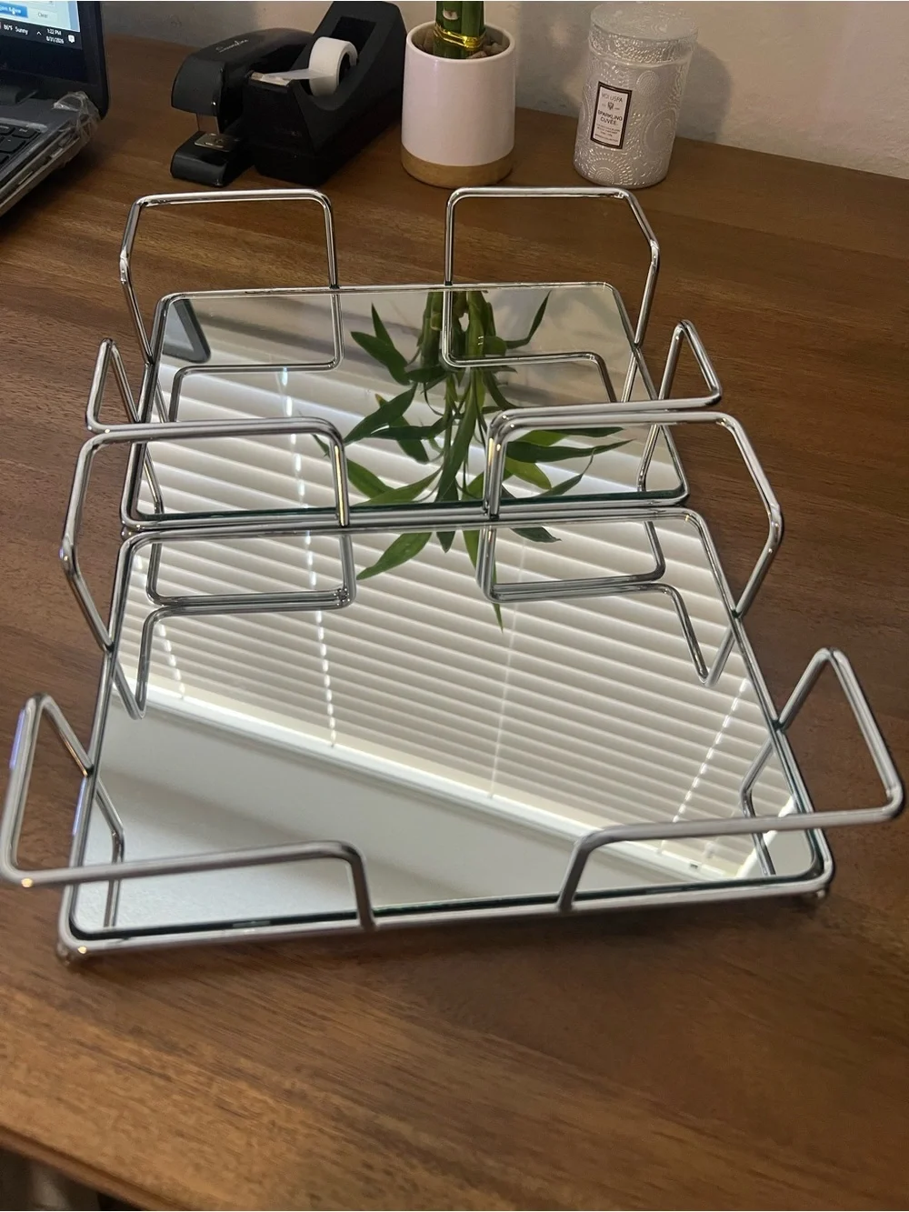 Chrome and Mirror Bath Vanity Tray - Modern Organizer